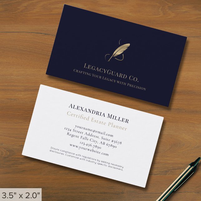 Cartão De Visita Logotipo Dourado azul do marinho (Criador carregado)