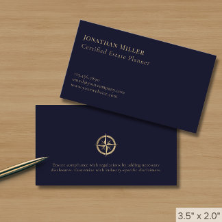 Cartão De Visita Logotipo Dourado azul do Marinho profissional