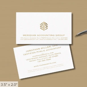 Cartão De Visita Logotipo Dourado branco clássico simples