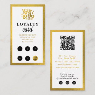 Cartão De Visita Logotipo Dourado branco Logotipo QR Código Lealdad