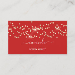 Cartão De Visita Logotipo Dourado Confetti Red Makeup de Beleza Pro
