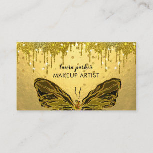 Cartão De Visita Logotipo Dourado da borboleta Glitter Girando Girl