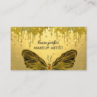 Cartão De Visita Logotipo Dourado da borboleta Glitter Girando Girl