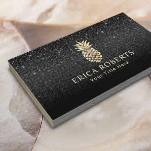 Cartão De Visita Logotipo Dourado de abacaxi Brilho preto moderno