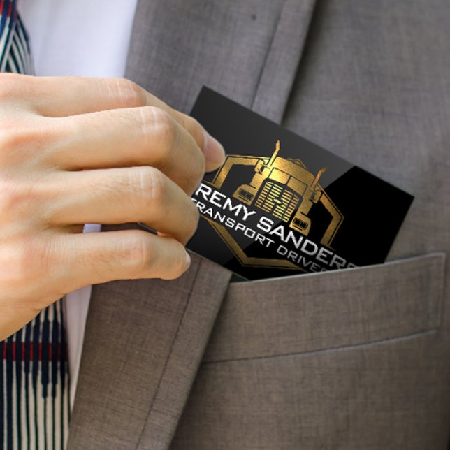 Cartão De Visita Logotipo Dourado de caminhão metálico | Espuma neg (Criador carregado)