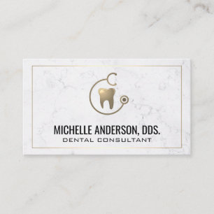 Cartão De Visita Logotipo Dourado do estetoscópio dentário   Cart