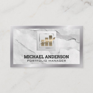 Cartão De Visita Logotipo Dourado do gráfico financeiro   Marble  