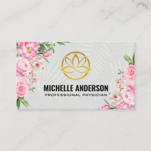 Cartão De Visita Logotipo Dourado do Lotus Flores Rosa Palma