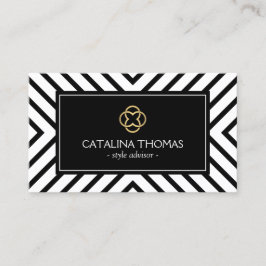 Cartão De Visita Logotipo Dourado do padrão preto e branco retrorre
