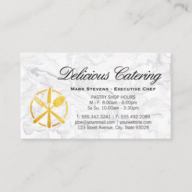 Cartão De Visita Logotipo Dourado do Utensls | Fundo Marble (Frente)