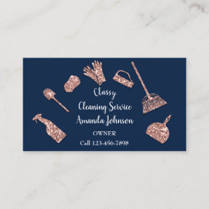 Cartão De Visita Logotipo Dourado dos Serviços de Limpeza Clássic