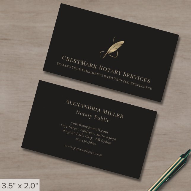 Cartão De Visita Logotipo Dourado Elegante Quill (Criador carregado)