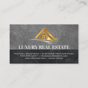 Cartão De Visita Logotipo Dourado Imobiliário Slate Marble