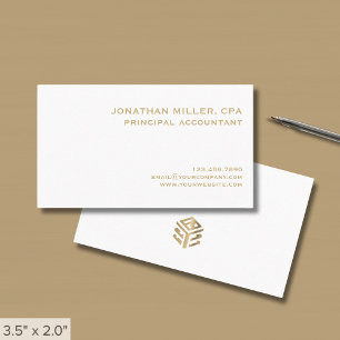 Cartão De Visita Logotipo Dourado mínimo simples de branco