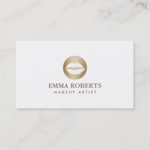 Cartão De Visita Logotipo Dourado moderno do beijo do maquilhador