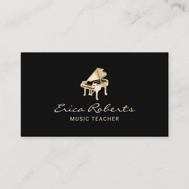 Cartão De Visita Logotipo Dourado Musical Piano Plain Black Music (Frente)