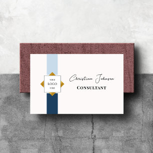 Cartão De Visita Logotipo Dourado Trendy Blue Stripes