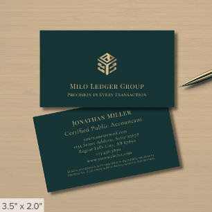 Cartão De Visita Logotipo Dourado verde escuro profissional