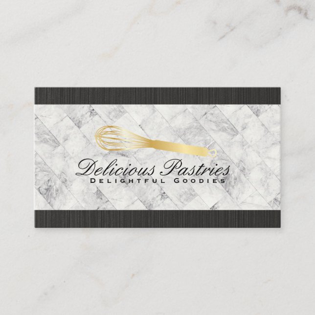 Cartão De Visita Logotipo Dourado Whisk | Fundo Marble (Frente)