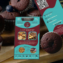 Cartão De Visita Logotipo e Código QR da Panificadora Burgundy Teal