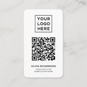 Cartão De Visita Logotipo e código QR Preto e branco simples