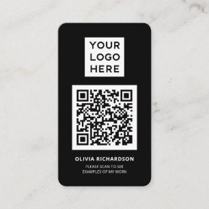 Cartão De Visita Logotipo e código QR   Preto profissional simples