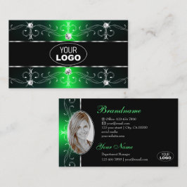 Cartão De Visita Logotipo e Foto do Ornamentado Verde Luxurioso