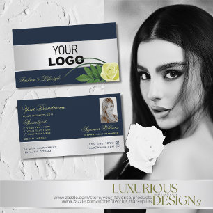 Cartão De Visita Logotipo e foto do Rosa do Decor Azul Escuro