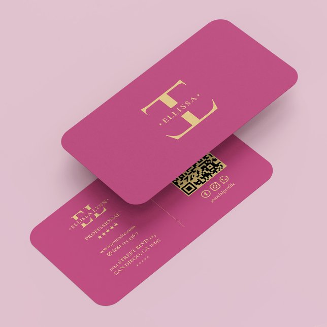 Cartão De Visita Logotipo E Monograma Dourado Elegante rosa moderno (Logo E Monogram Modern Pink Gold Elegant Business Card
)