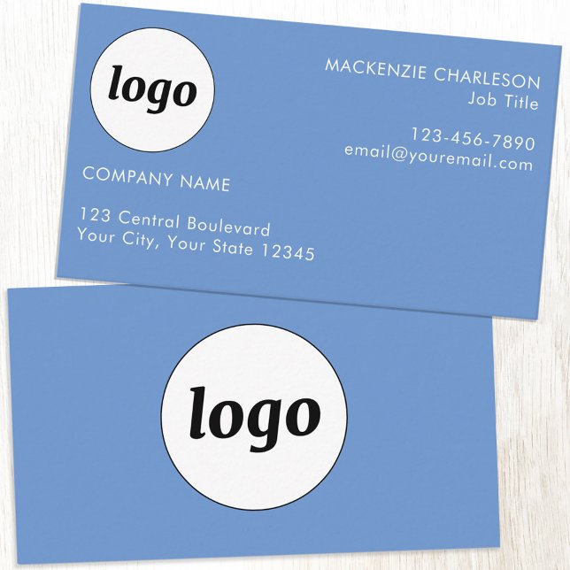 Cartão De Visita Logotipo e Texto Simples Azul (Logo with text simple minimalist blue custom business card)