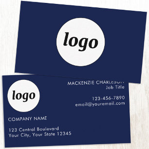 Cartão De Visita Logotipo e Texto Simples Azul Marinho