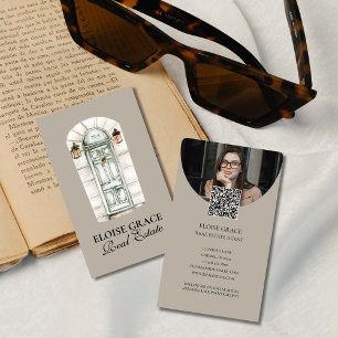 Cartão De Visita Logotipo Elegante de Script e Código QR Imobiliári