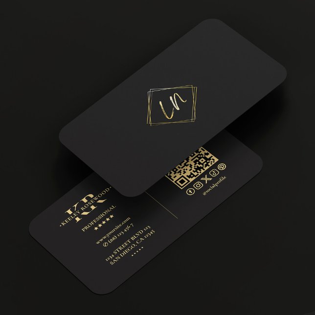 Cartão De Visita Logotipo Elegante para mídia social profissional p (Elegant Logo Square Monogram Professional Black)