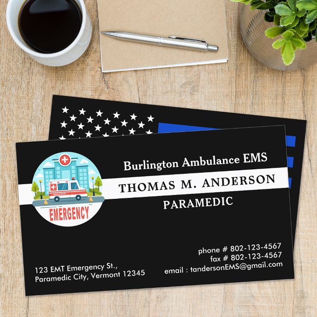 Cartão De Visita Logotipo emblema do Serviço Ambulante EMT paramédi (Criador carregado)