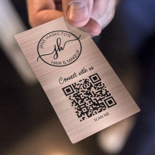 Cartão De Visita Logotipo Empresarial Círculo Código QR em Rose Gol