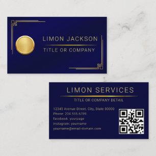 Cartão De Visita Logotipo Empresarial Código QR Azul Marinho Mode