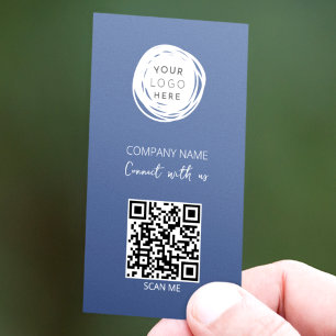 Cartão De Visita Logotipo Empresarial Código QR Azul Moderno