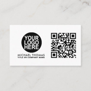 Cartão De Visita Logotipo Empresarial Código QR Branco Moderno Pr