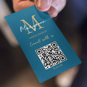Cartão De Visita Logotipo Empresarial Código QR Moderno Azul