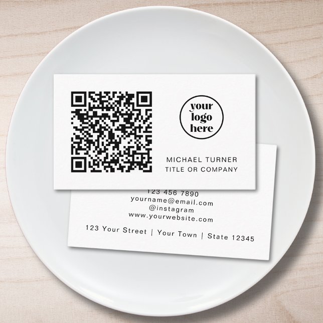Cartão De Visita Logotipo Empresarial Código QR Moderno Profissiona (Criador carregado)