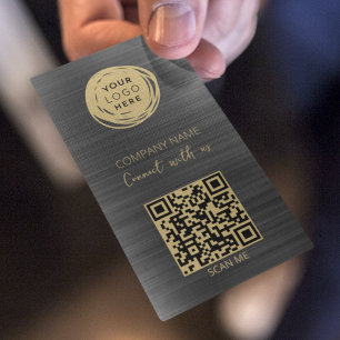 Cartão De Visita Logotipo Empresarial Código QR Preto Brilhante