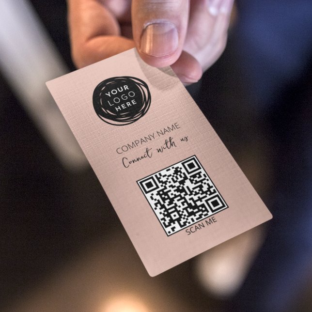 Cartão De Visita Logotipo Empresarial Código QR Rosa (Criador carregado)