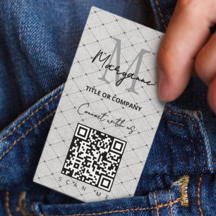 Cartão De Visita Logotipo Empresarial Código QR Xadrez Cinza