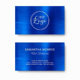 Cartão De Visita Logotipo Empresarial Faux Azul Real Ombre Foil