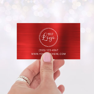 Cartão De Visita Logotipo Empresarial Faux Vermelho Brilhante em Fo