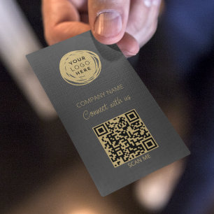 Cartão De Visita Logotipo Empresarial Moderno Código QR Cinza