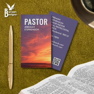 Cartão De Visita Logotipo Estiloso do Pôr do Sol Código QR Igreja P
