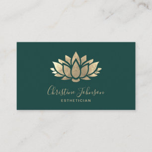 Cartão De Visita logotipo faux gold foil lotus em verde escuro