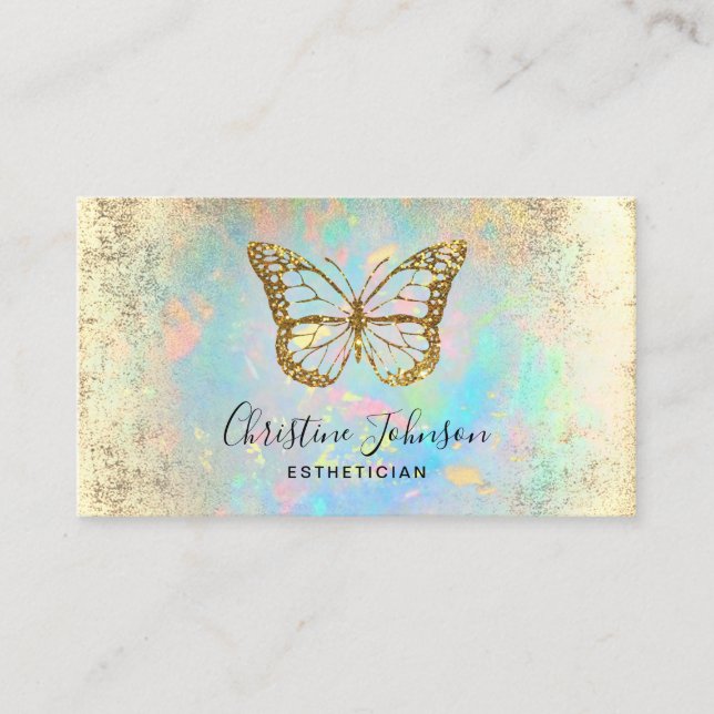 Cartão De Visita logotipo faux gold gliter butterfly (Frente)