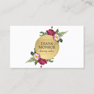 Cartão De Visita Logotipo floral da grinalda do círculo Dourado